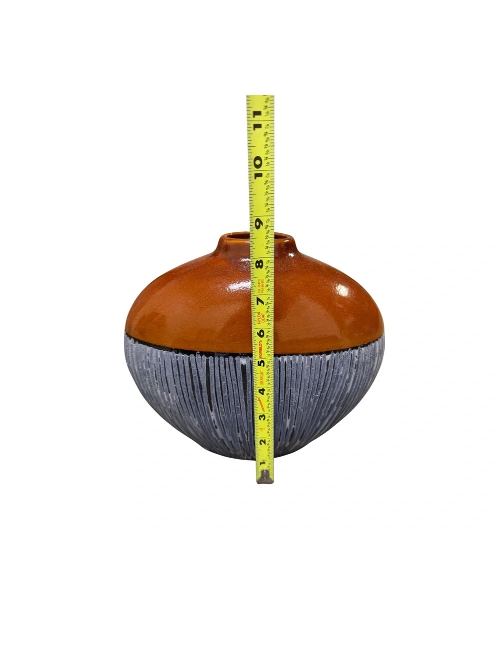 Ceramic Two-Tone Orange and Gray Textured Vase - Home Accents